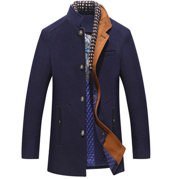 Wiaofellas Men's Woolen Coat Thickened Scarf Collar Jacket Men's Top Trench Coat Men  Winter Jacket Men